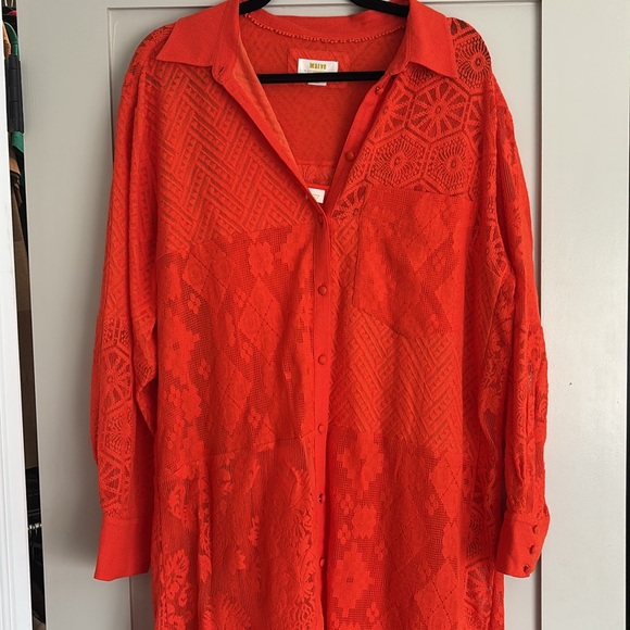 MAEVE by ANTHROPOLOGIE | Soren Long-Sleeve Shirt Dress | Bright Orange | L - Picture 7 of 10